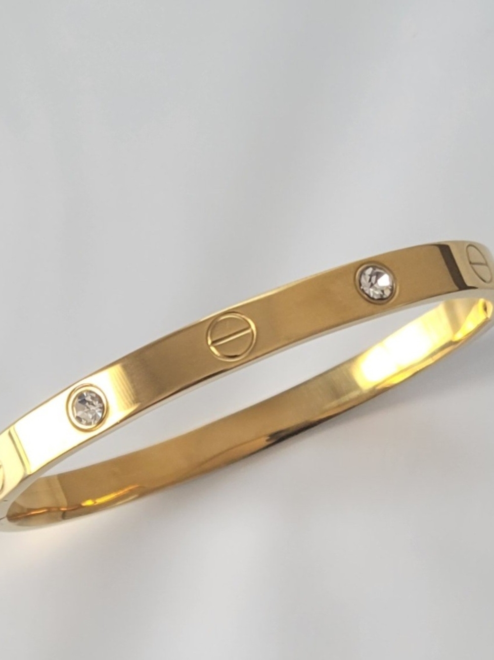 18 Gold Plated Gold Crystal-Accent Screw Motif Bangle Bracelet